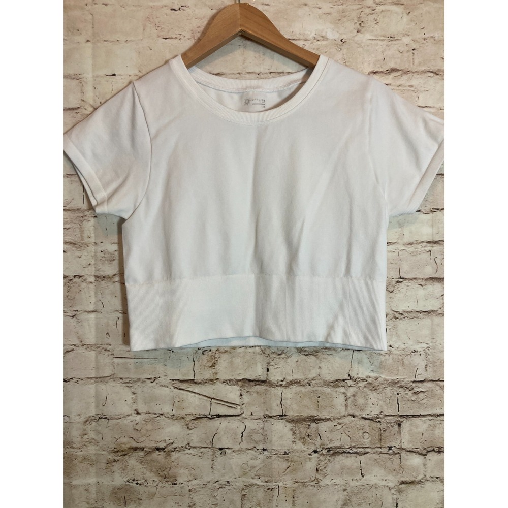 Offline By Aerie Crop‎ Top Womens Large White Stretchy Athletic Ribbed Trim